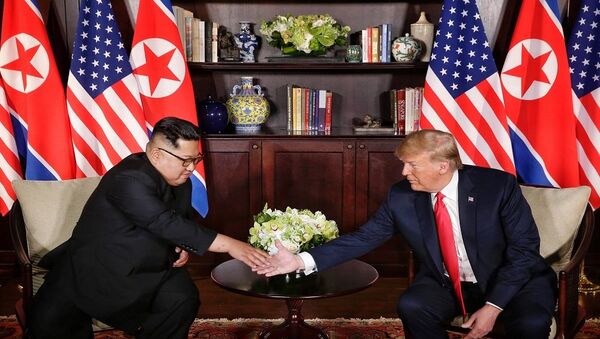 قمة الرئيس الأمريكي دونالد ترامب وزعيم كوريا الشمالية كيم جونغ أون في سنغافورة - سبوتنيك عربي