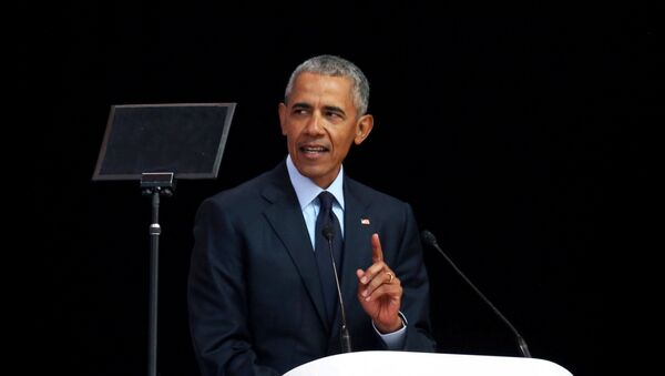 الرئيس الأمريكي السابق باراك أوباما يلقي محاضرة نلسون مانديلا السنوية الـ 16، في جوهانسبرج بجنوب أفريقيا، 17 يوليو/تموز 2018 - سبوتنيك عربي