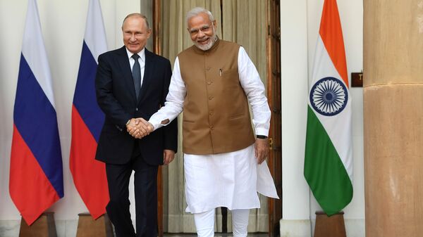 زيارة الرئيس فلاديمير بوتين الرسمية إلى الهند ولقائه رئيس الوزراء ناريدا مودي في نيودلهي، 5 أكتوبر/ تشرين الأول 2018 - سبوتنيك عربي