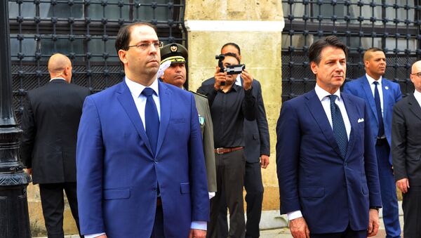 رئيس مجلس الوزراء الإيطالي، جوزيي كونتي ورئيس الحكومة التونسية يوسف الشاهد - سبوتنيك عربي