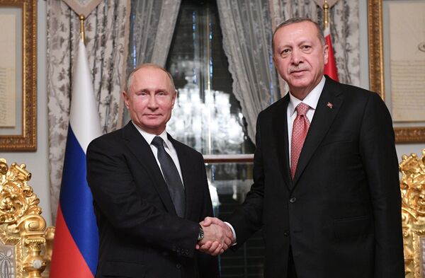 الرئيس الروسي فلاديمير بوتين والرئيس التركي رجب طيب أردوغان خلال اللقاء في اسطنبول، تركيا 19 نوفمبر/ تشرين الثاني 2018 - سبوتنيك عربي