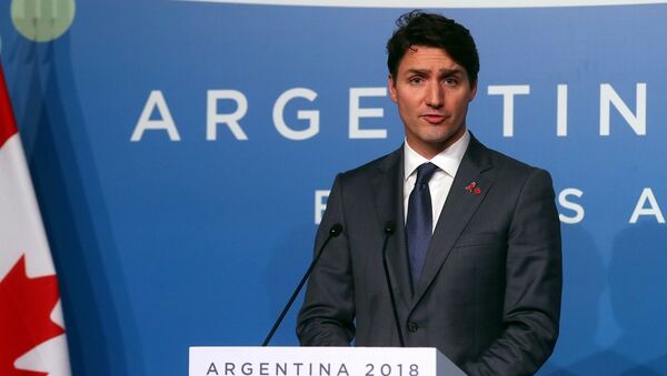 رئيس الوزراء الكندي، جاستين ترودو، في مؤتمر صحفي أثناء قمة العشرين في الأرجنتين - سبوتنيك عربي