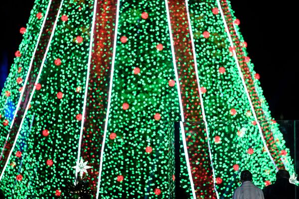 الرئيس الأمريكي دونالد ترامب وزوجته ميلانيا ترامب يقفان أمام شجرة عيد الميلاد في واشنطن، الولايات المتحدة الأمريكية 28 نوفمبر/ تشرين الثاني  2018 - سبوتنيك عربي