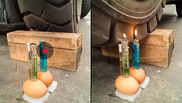 سائق جرار يشعل قداحتين موضوعتين على بيضتين بكل براعة - سبوتنيك عربي