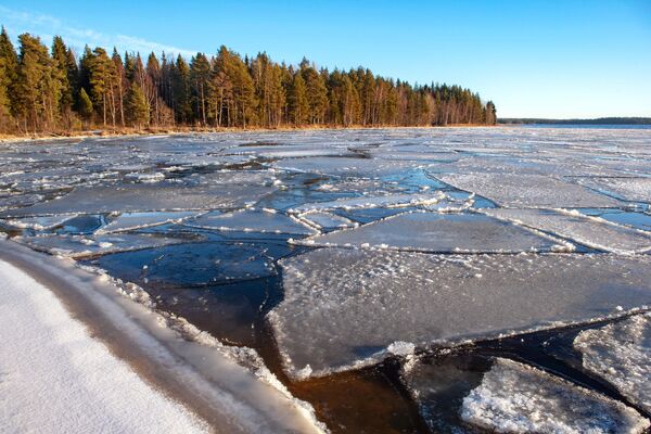 الجليد يطفو على ضفاف بحيرة أونيغا في منطقة جمهورية كاريليا - سبوتنيك عربي