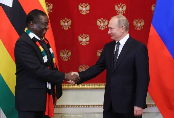 الرئيس الروسي فلاديمير بوتين يلتقي مع رئيس جمهورية زيمبابوي إمرسون منانغاغوا، 15 يناير/ كانون الثاني 2019 - سبوتنيك عربي