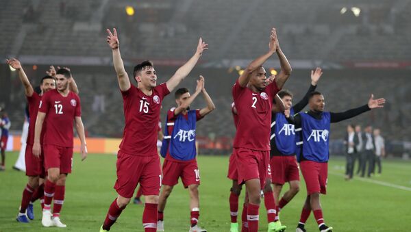 فرحة لاعبي منتخب قطر عقب تغلبهم على السعودية - سبوتنيك عربي