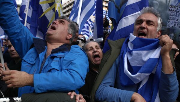 مظاهرات أثينا، اليونان - احتجاجات ضد إعادة تسمية جمهورية مقدونيا إلى جمهورية مقدونيا الشمالية - سبوتنيك عربي