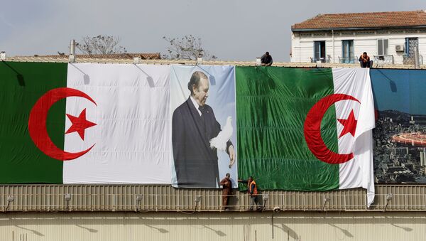 الرئيس بوتفليقة على أحد أعلام الجزائر - سبوتنيك عربي