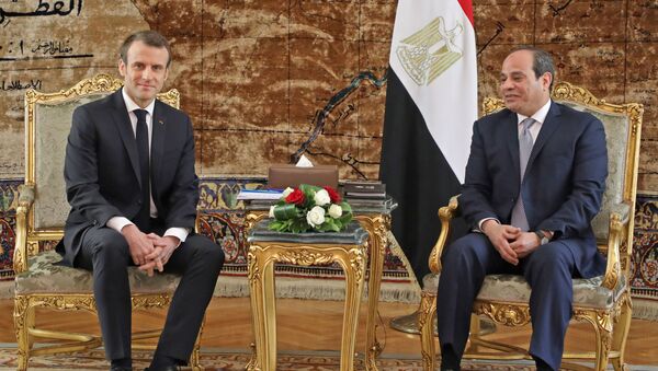 الرئيس الفرنسي إيمانويل ماكرون والرئيس المصري عبدالفتاح السيسي في القاهرة، مصر، 28 يناير/ كانون الثاني 2019 - سبوتنيك عربي