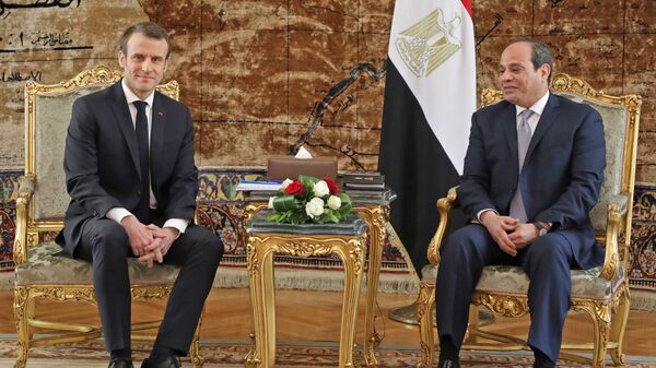 الرئيس الفرنسي إيمانويل ماكرون والرئيس المصري عبدالفتاح السيسي في القاهرة، مصر، 28 يناير/ كانون الثاني 2019 - سبوتنيك عربي
