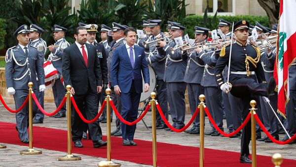 رئيس الوزراء الإيطالي جيوسيبي كونتي يلتقي رئيس الوزراء اللبناني سعد الحريري في القصر الحكومي في بيروت - سبوتنيك عربي