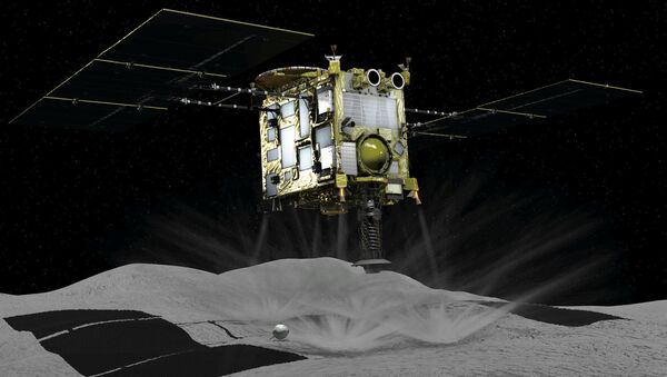 رسومات حاسوبية توضيحية لصورة مظلة Hayabusa 2 الذي يصل إلى الكويكب Ryugu، 22 فبراير/ شباط 2019 - سبوتنيك عربي