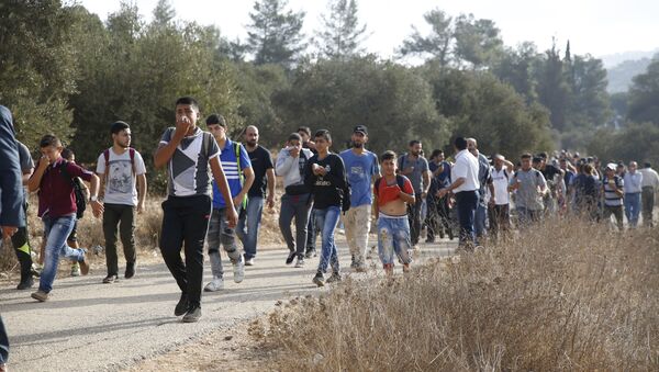 طلاب فلسطينيون يهربون من الغاز المسيل للدموع في الضفة الغربية - سبوتنيك عربي