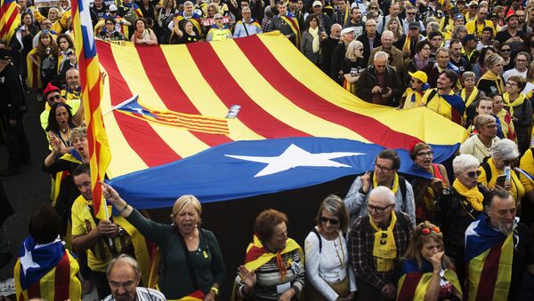 مظاهرات دعم استقلال كتالونيا في العاصمة الإسبانية مدريد، مارس/ آذار 2019 - سبوتنيك عربي