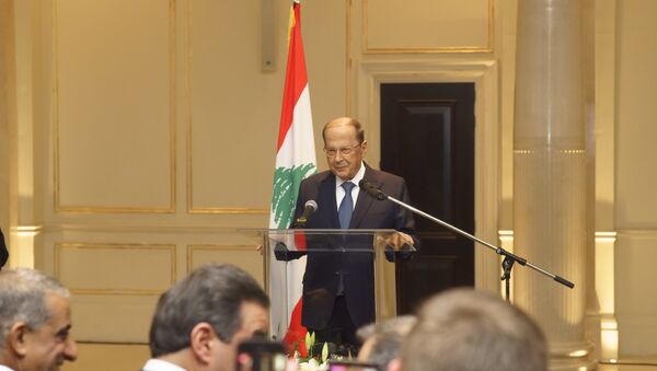  الرئيس اللبناني ميشال عون في قاعة المؤتمرات في فندق فور سيزون في موسكو، 25 مارس/ آذار 2019 - سبوتنيك عربي