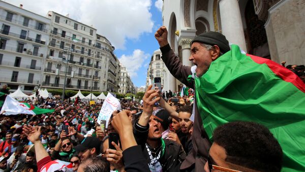 رجل يحتج على تعيين الرئيس المؤقت عبد القادر بن صالح ويطالب بإجراء تغييرات جذرية في النظام السياسي في الجزائر العاصمة - سبوتنيك عربي