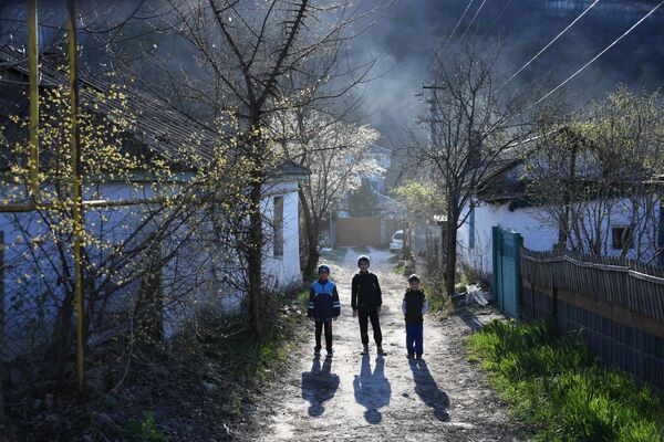 أطفال في الشارع بقرية زاليسنويه في مقاطعة باختشيساراي في شبه جزيرة القرم - سبوتنيك عربي