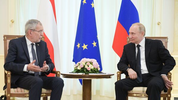 الرئيس النمساوي ألكسندر فان دير بيلين يلتقي مع الرئيس الروسي فلاديمير بوتين، 15 مايو/ أيار 2019 - سبوتنيك عربي