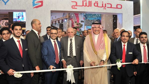 أسامة نقلي، سفير السعودية لدى مصر‬ أثناء افتتاحه مدينة الثلج - سبوتنيك عربي