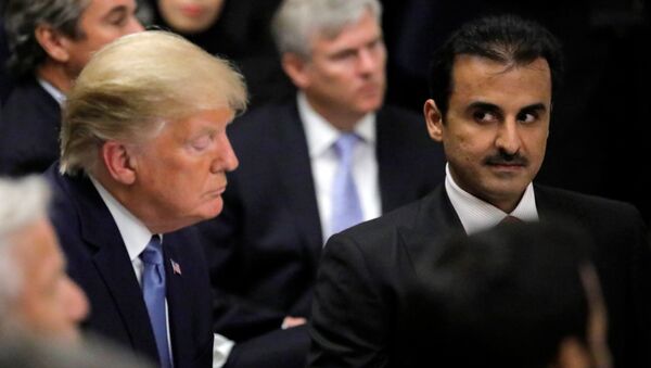 الرئيس الأمريكي دونالد ترامب مع أمير قطر تميم بن حمد آل ثاني - سبوتنيك عربي