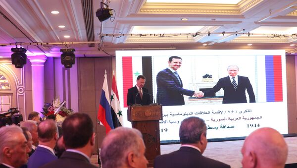 حفل الاستقبال الذي أقامته القيادة المركزية لحزب البعث في دمشق، بمناسبة الذكرى الـ75 على تأسيس العلاقات الدبلوماسية السورية الروسية - سبوتنيك عربي