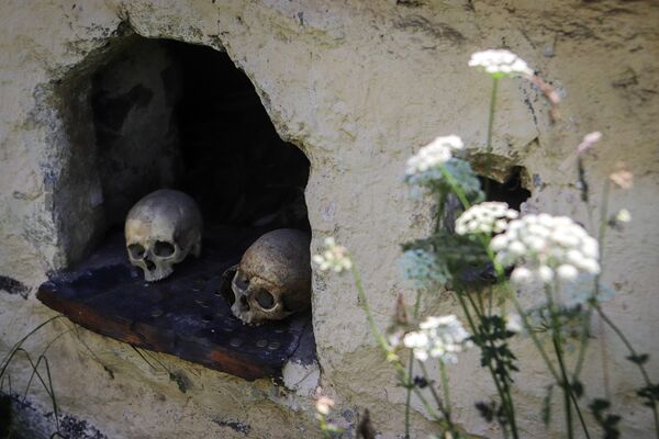 جماجم وعملات معدنية في مقبرة على أراضي مدينة الموتى في جمهورية أوسيتيا الشمالية الروسية - ألانيا - سبوتنيك عربي