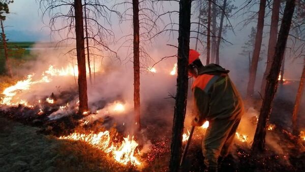 موظفو وزارة حماية الطبيعة في ياقوتيا يطفئون حرائق الغابات في ياقوتيا،  حرائق غابات - سبوتنيك عربي