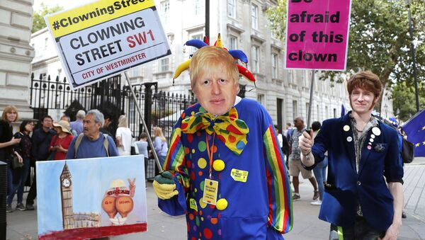 مظاهرات في شوارع لندن احتجاجا على قرار الملكة البريطانية إليزابيث الثانية بتعليق البرلمان، 28 أغسطس/ آب 2019 - سبوتنيك عربي