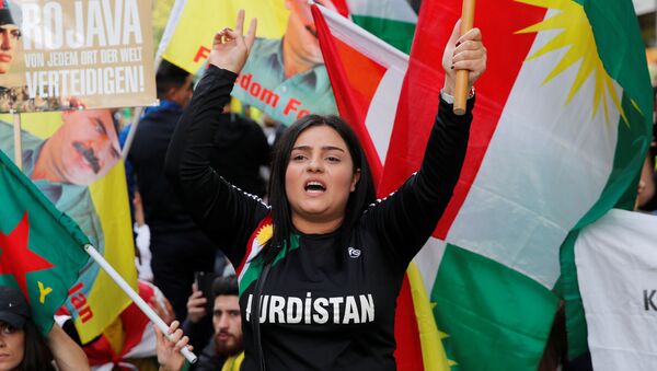 أكراد يتظاهرون ضد العمل العسكري التركي في شمال شرق سوريا في زيوريخ - سبوتنيك عربي