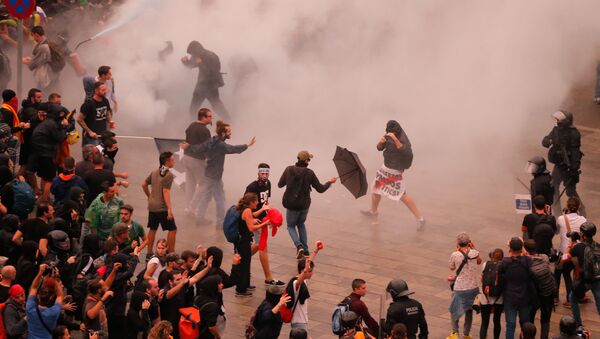 احتجاجات كتالونيا، برشلونة، إسبانيا 14 أكتوبر 2019 - سبوتنيك عربي