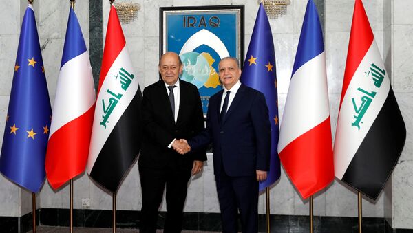  وزير الخارجية الفرنسي، جان إيف لو دريان، مع وزير الخارجية العراقي محمد علي الحكيم  - سبوتنيك عربي