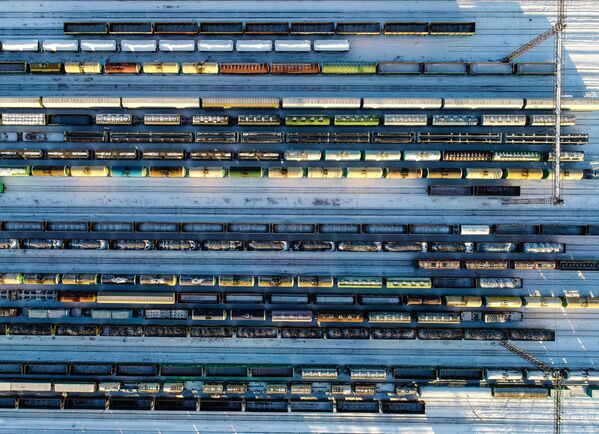 قطارات تجارية تقف في محطة بيكاسوفو-سورتيروفوتشنويه في ضواحي موسكو، 22 يناير 2019 - سبوتنيك عربي