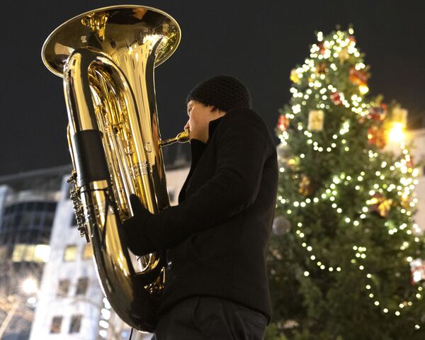 موسيقي في مهرجان بمناسبة انطلاق أعياد رأس السنة وعيد الميلاد في فيننا، النمسا 9 ديسمبر 2019 - سبوتنيك عربي