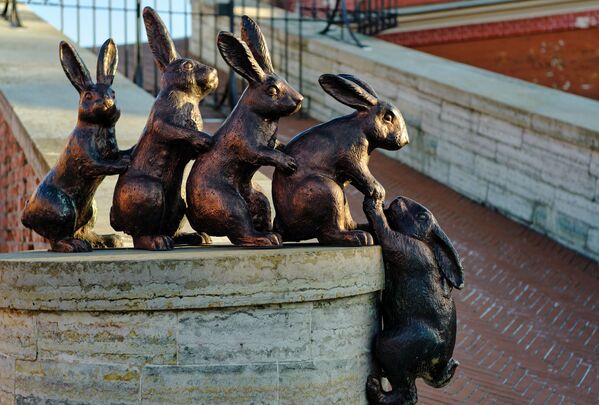 تمثال الأرانب (رمز جزيرة الأرانب) على أراضي قلعة بطرس وبولس في مدينة سان بطرسبورغ - سبوتنيك عربي