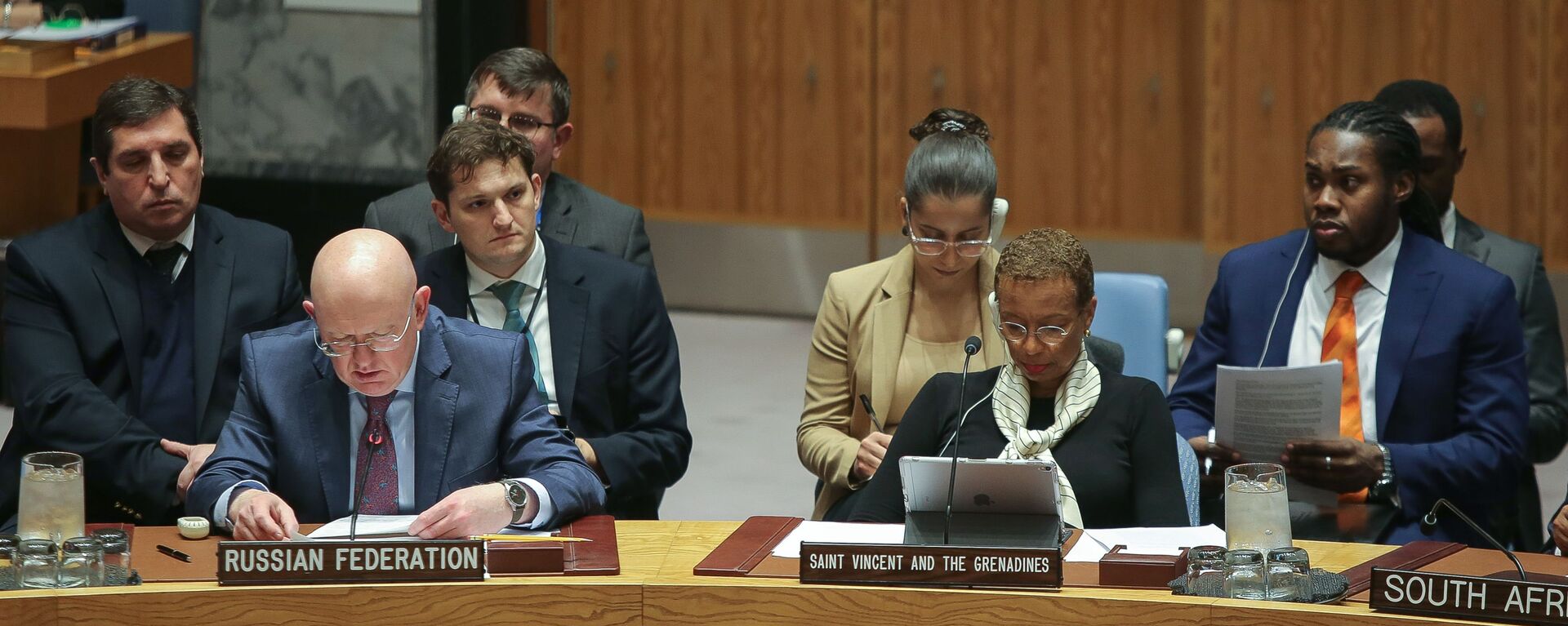 سفير روسيا في الأمم المتحدة فاسيلي نيبينزيا في اجتماع مجلس الأمن التابع للأمم المتحدة في مقر الأمم المتحدة في نيويورك بالولايات المتحدة - سبوتنيك عربي, 1920, 30.09.2022