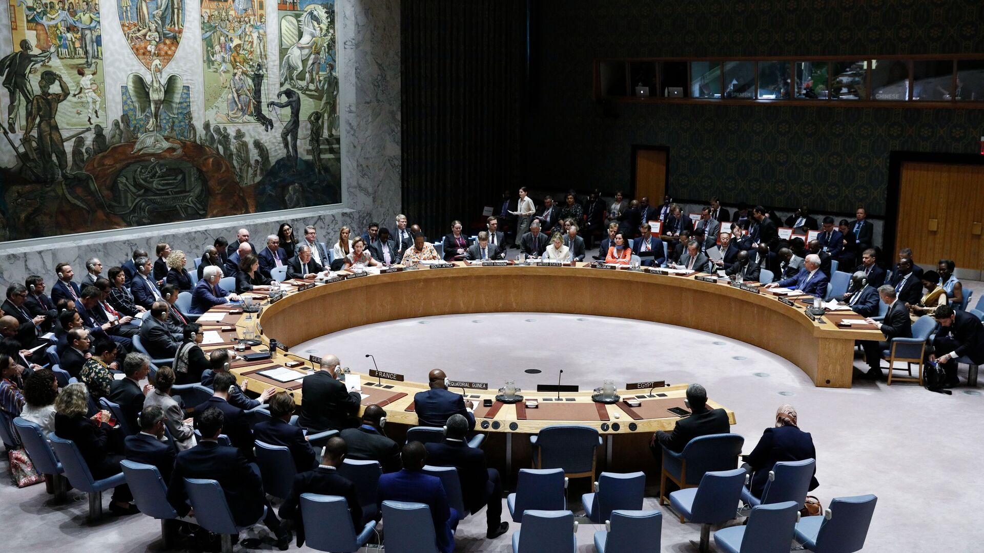 المشاركون في اجتماع مجلس الأمن التابع للأمم المتحدة على هامش الدورة 74 للجمعية العامة للأمم المتحدة في مقر الأمم المتحدة في نيويورك بالولايات المتحدة - سبوتنيك عربي, 1920, 15.01.2022