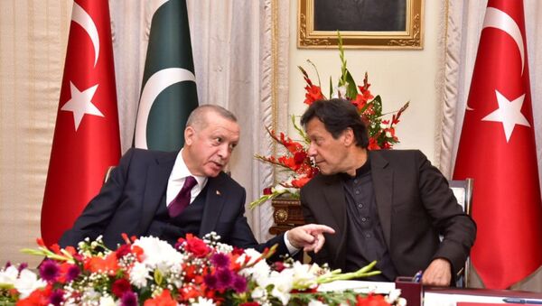 رئيس الوزراء الباكستاني، عمران خان، في مؤتمر صحفي، مع الرئيس التركي رجب طيب أردوغان - سبوتنيك عربي