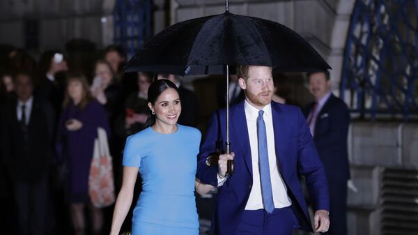 الأمير هاري وزوجته ميغان ماركل في حفل جوائز مؤسسة إندوفر السنوية، 5 مارس/ آذار 2020، لندن، بريطانيا - سبوتنيك عربي