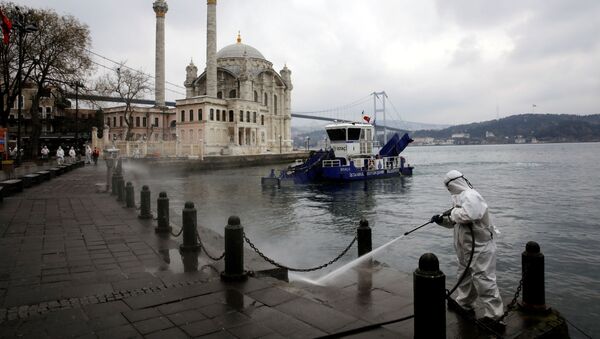 عاملة ترش مطهرًا في اسطنبول - سبوتنيك عربي