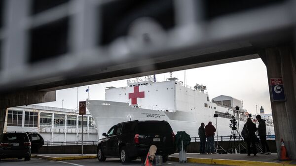 وصول مستشفى متنقل USNS Comfort تابع للبحرية الأمريكية إلى نيويورك، لمساعدة الأطباء في مكافحة فيروس كورونا، الولايات المتحدة 30 مارس 2020 - سبوتنيك عربي