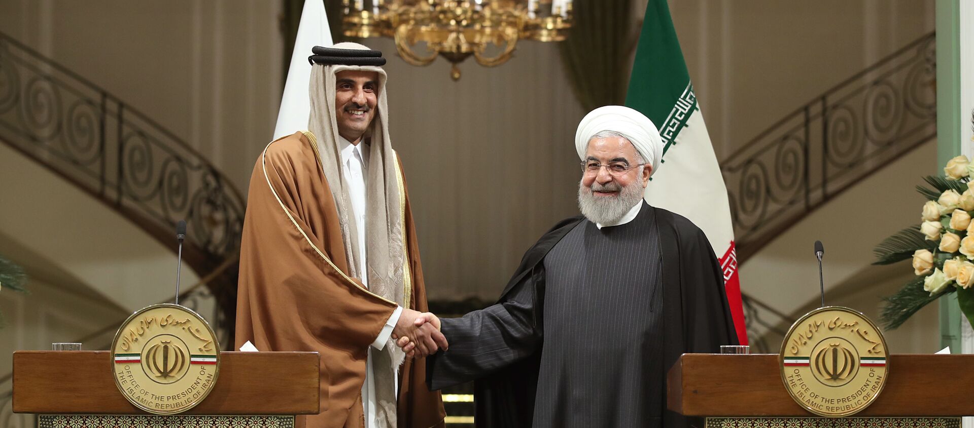 أمير القطر تميم بن حمد آل ثاني مع الرئيس الإيراني حسن روحاني - سبوتنيك عربي, 1920, 19.03.2021