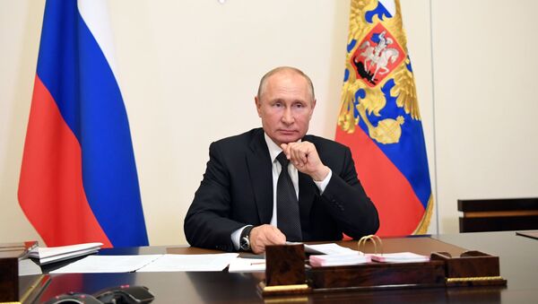 18 مايو 2020. الرئيس الروسي فلاديمير بوتين يعقد مؤتمرا على الإنترنت مع ممثلي داغستان. - سبوتنيك عربي
