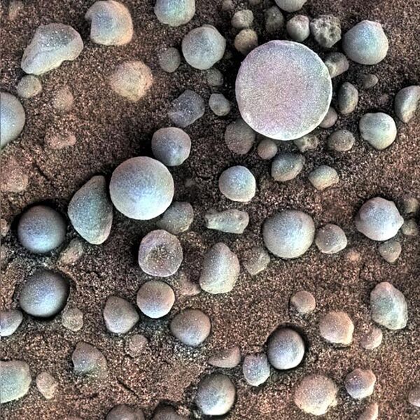 صورة كريات مريخية (والمعروفة أيضا بحبات التوت الأزرق Blueberries) التقطها مركبة متجول استكشاف المريخ (Martian spherules) التابعة لوكالة ناسا خلال أبريل/ نيسان 2004. - سبوتنيك عربي